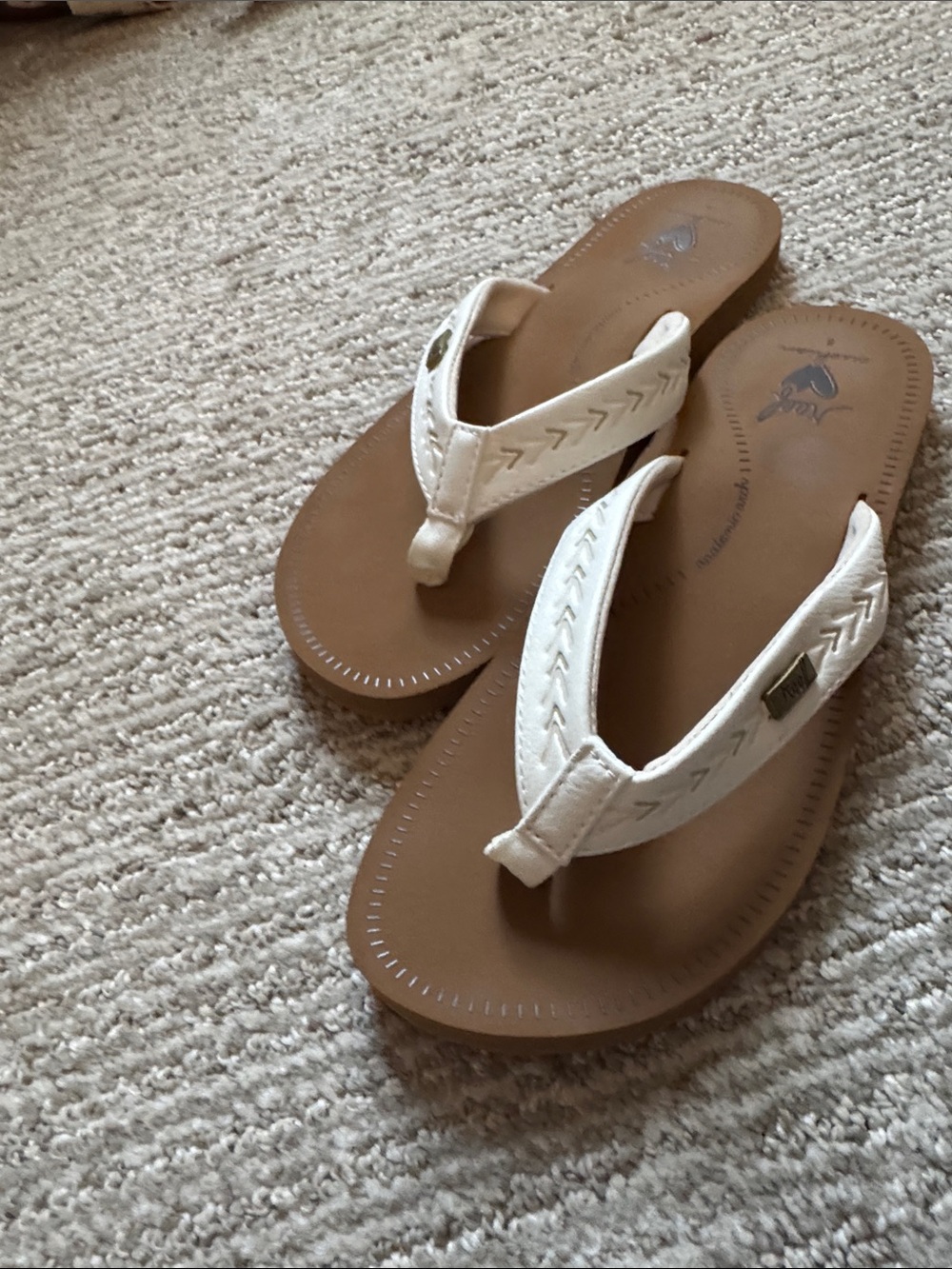 Reef White Strap Sandals with Tan Footbed